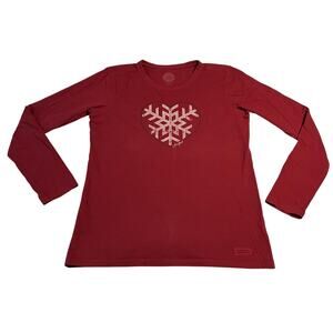 Life Is Good Women's Heart Shape Snowflake Print T-shirt Size M Colorful Casual